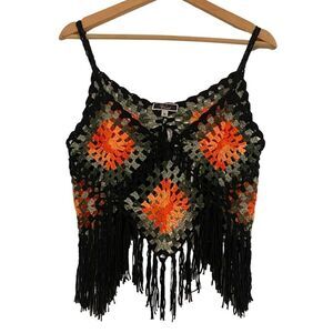 Woven Crochet Aztec Tassel Bohemien Cropped Tank Top Shirt